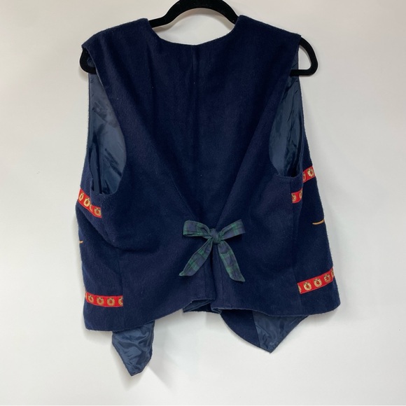 Navy Blue Grandmacore Y2K Karen Scott Christmas Cat Holiday Felt Vest 2X Plaid - Picture 4 of 7